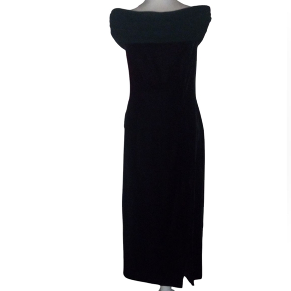 Vintage AJ Bari Deep Hunter Green Velvet Off Shoulder Drape Front Gown Size 8 - Picture 1 of 7